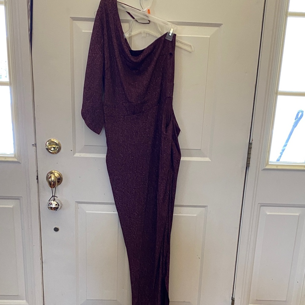 AX Paris One-Shoulder Sparkly Dress in Rich Burgundy 12